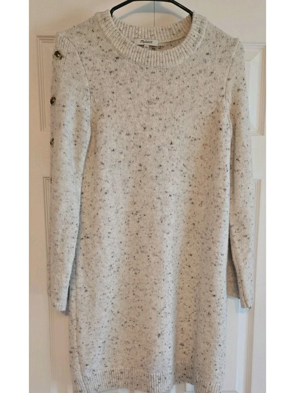 Madewell Knit Sweater Dress Oatmeal Sz S wool Blend donegal button sleeve